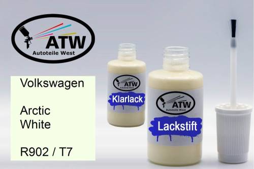 Volkswagen, Arctic White, R902 / T7: 20ml Lackstift + 20ml Klarlack - Set, von ATW Autoteile West.